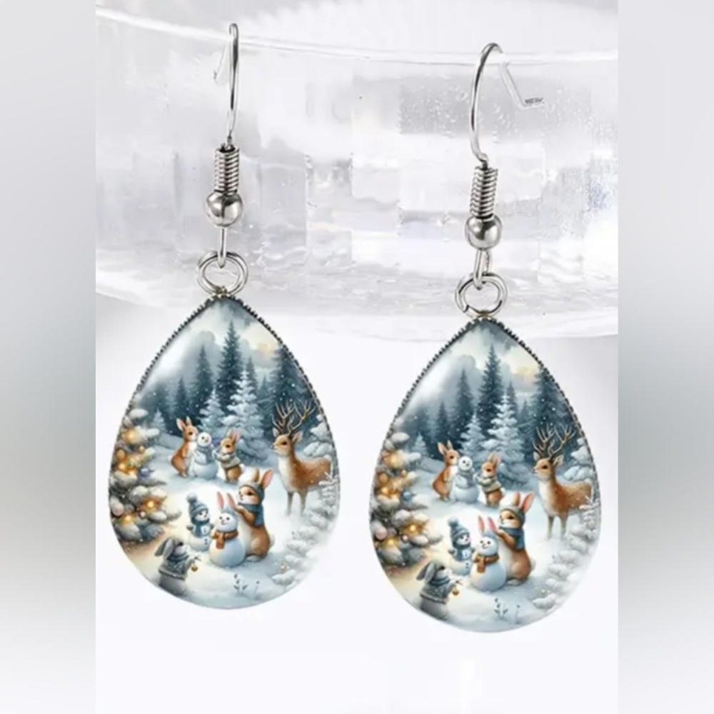 Winter christmas holiday earrings Animal print Drop Crystal‎ Glass
